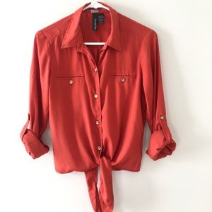4/$15 Fun & Flair Knotted Self-Tie Blouse Long Sleeve Shirt,  Size M